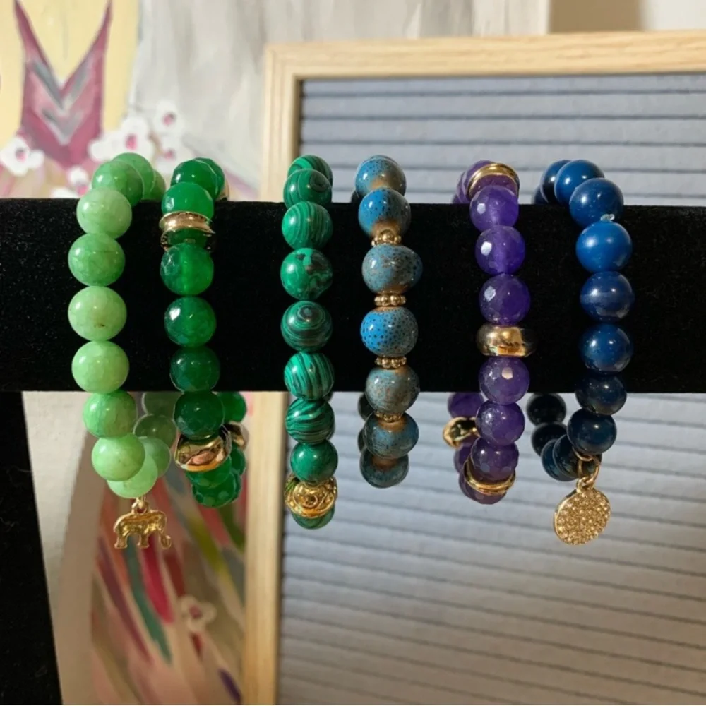 Crystal Bead Bracelet Set In Greens, Blues, & Purple - Picture 1 of 7